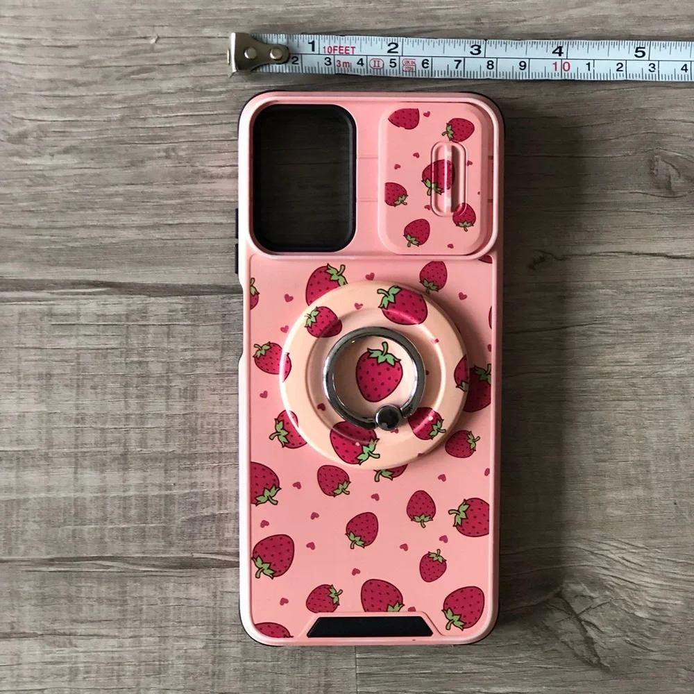 Pink Strawberry Pattern Phone Case with Ring Stand
